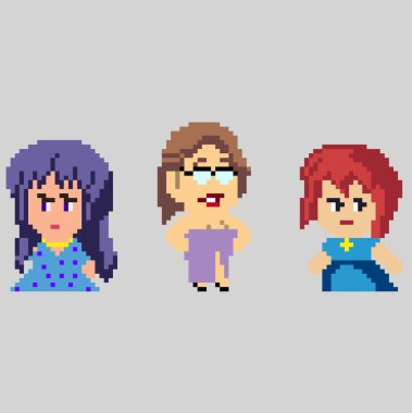 Sanat tarzında piksel karakterlerin kümesi