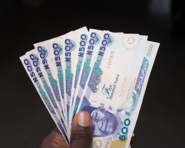 Birçok Nijerya naira banknotunun el ele tutuşması, nakit, para veya para