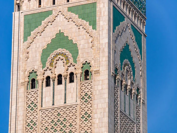 Casablanca Monumental Hassan Mosque Morocco Minaret Close Seup — стоковое фото