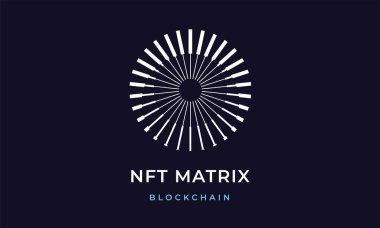 Blockchain logosu, logotype, işaret. Dijital daire çizgisi tasarım şablonu. Geometrik soyut işlemleri olan kripto logosu. Minimalist stil ikonu. Vektör İllüstrasyonu