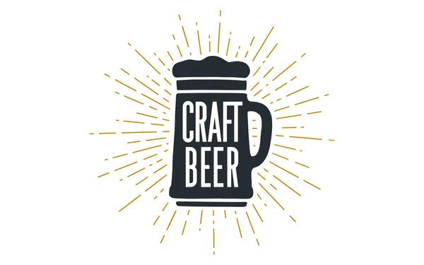 クラフトビール ビールバー ドリンクメニューのためのヴィンテージハンドドローのレタリング 円のサンバーストラインを描くビールのためのレトロなデザイン ベクターイラスト — ストックベクタ