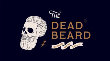 Kafatası Adam. Vintage kurukafa adam, hipster etiketi, portre adam posteri. Ölü Sakal, berber salonu, hipster tarzı eski moda çizimler. Vektör İllüstrasyonu