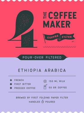 Kahve, etiket. Modern etiket, marka etiketi, logo, etiket kahve dükkanı. Şablon tasarımı minimal etiket, metin kafeli etiket, kavrulmuş kahve, arabika. Tipografik etiket, modern yazı tipi. Vektör İllüstrasyonu