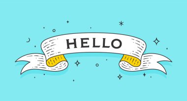 Hoş geldiniz. Eski moda kurdele, kurdeleli retro tebrik kartı, 