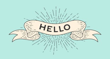 Hoş geldiniz. Eski moda kurdele, kurdeleli retro tebrik kartı, 