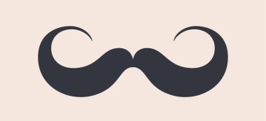 Siyah bıyıklar. Beyaz arka planda izole edilmiş siyah bıyıklı siluet. Babalar Günü 'nün sembolü, Berber Dükkanı için imza. Retro kıvırcık hippi bıyıkları, eski moda. Vektör illüstrasyonu