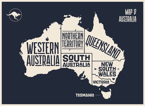 Mapa Australia Mapa Póster Australia Imprimir Australia Mapa Administrativo Con — Vector de stock