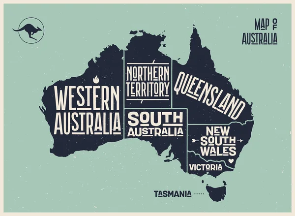 Карта Австралии Карта Плаката Австралии Принт Австралии Административная Карта Штатами — стоковый вектор
