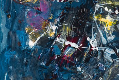 Mavi soyut arka plan, çıkmazlı dokular, Yüksek Detay. El boyaması. Kalın doku ve palet fırça darbeleri. Modern sanat. Çağdaş sanat