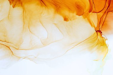 Alüminyum 'da Alkol Mürekkebi Smears. Oriental Mürekkep Boyama. Ateş Tonu dokusu. Parıldayan Modern Sanat. Renkli sanat eserleri. Suluboya Arkaplan Dokusu.