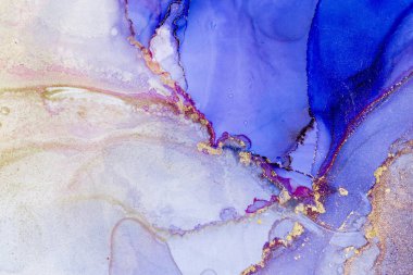 Sihirli Alkol mürekkebi soyut arka plan. Modern sanat. Soyut sanat eserleri. Modaya uygun mavi ve altın duvar kağıdı.