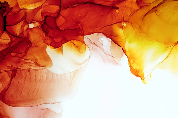 Alcohol Ink Smears on Aluminium. Oriental Ink Painting. Fire Tones  Texture. Shimmering Modern Art. Colorful Artwork. Watercolor Background Texture.