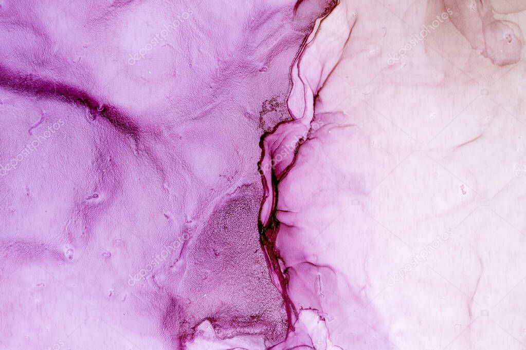 Alcohol ink violet abstract background. Hand painted ink texture. Modern contemporary art.