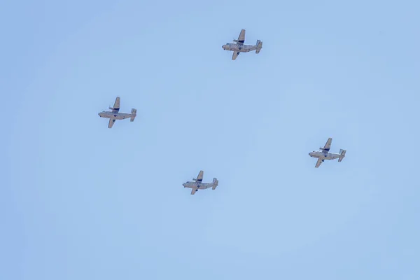 Sevilla España Junio 2019 Aviones Militares Modernos Vuelan Formación Través — Foto de Stock