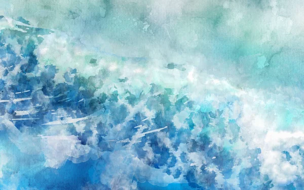 Blauwe Oceaan Abstracte Aquareltextuur Achtergrond Geschilderd Water Blauw Zee Golf — Stockfoto