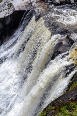 Şelaleye yakın. Güçlü şelale zorla düşüyor. Muhteşem ve güçlü şelale. Yüksek Güç Şelalesi 