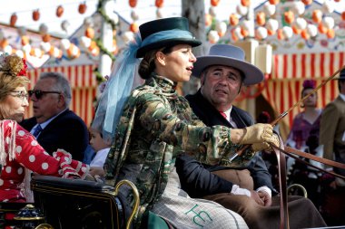 Seville, İspanya - 09 Mayıs 2019: Nisan Fuarı (Feria de Abril), Sevilla Fuarı (Feria de Sevilla), Endülüs, İspanya