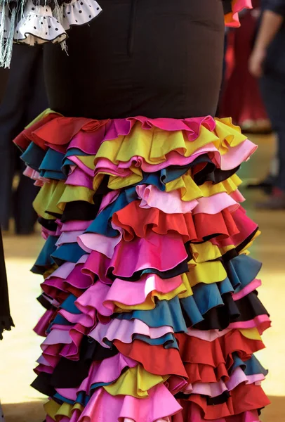 Woman Wearing Flamenco Dress Detail Traditional Colorful Spanish Flamenco Dress — Stock Photo, Image