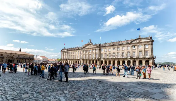 Santiago Compostela Španělsko Srpna 2019 Poutníci Turisté Náměstí Plaza Del — Stock fotografie