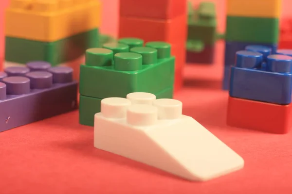 plastic toy blocks on white background