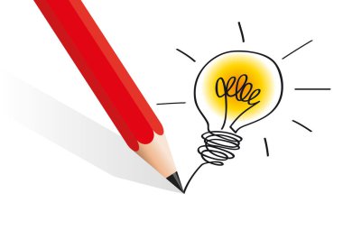 Beyin fırtınası kavramı ve çözümü sembolize eden bir ampul çizen kurşun kalemle parlak fikir..