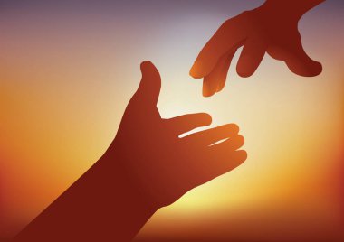 Concept of caring with two hands that stand together to help each other.