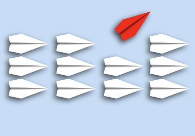 Mevcut düzene karşı isyan kavramı, kendi grubundan ayrılan bir origami uçağının sembolü..