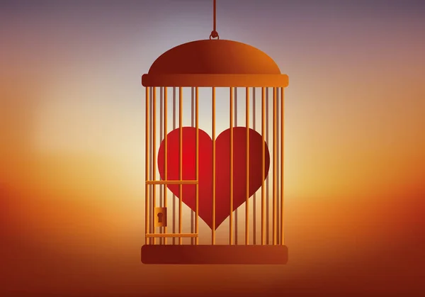 Concept Forbidden Love Censorship Heart Symbolically Locked Cage — Stock Vector