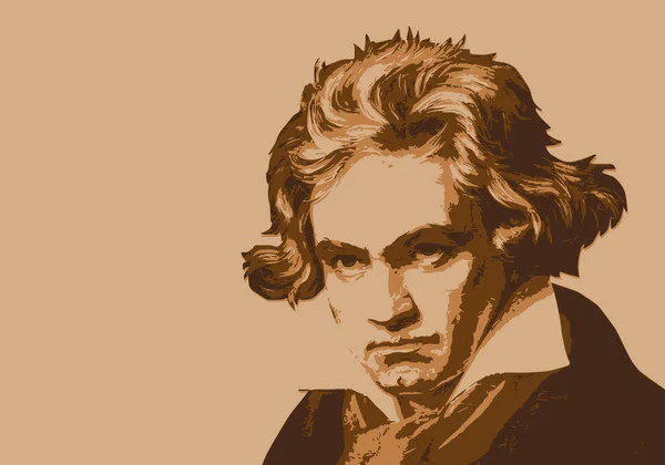 Retrato Dibujado Beethoven Pianista Alemán Famoso Compositor Música Clásica — Vector de stock