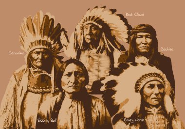Amerikan Batı 'nın fethi sırasında kendilerini ünlü yapan Kızılderili şeflerinin Amerikan tarihi portreleri.