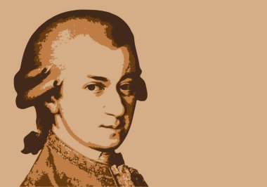 Drawn portrait of Wolfgang Amadeus Mozart, famous Austrian classical musician and composer.