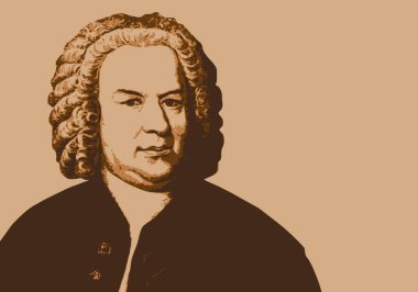 Drawn portrait of Johann Sebastian Bach, German pianist and famous classical music composer.