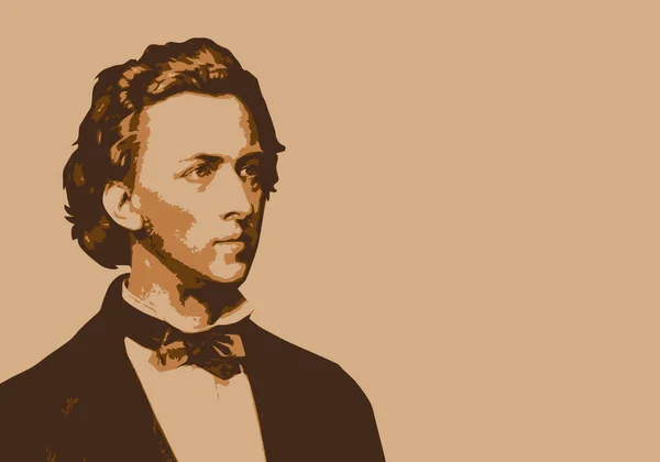 Kreslený Portrét Frdrika Chopina Slavného Klavíristy Skladatele Vážné Hudby — Stockový vektor