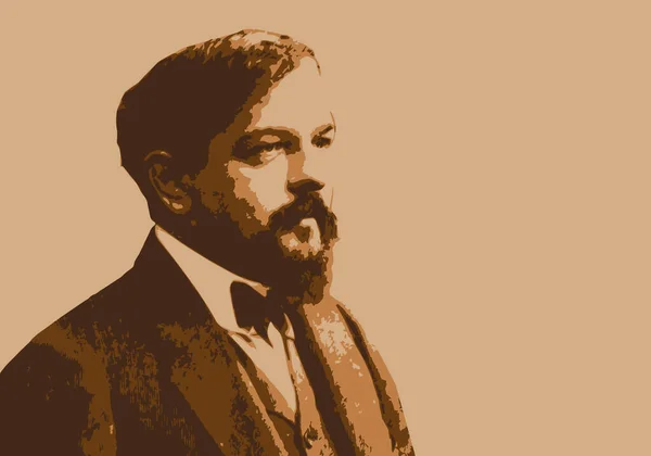 Tecknat Porträtt Claude Debussy Berömd Fransk Kompositör Klassisk Musik — Stock vektor