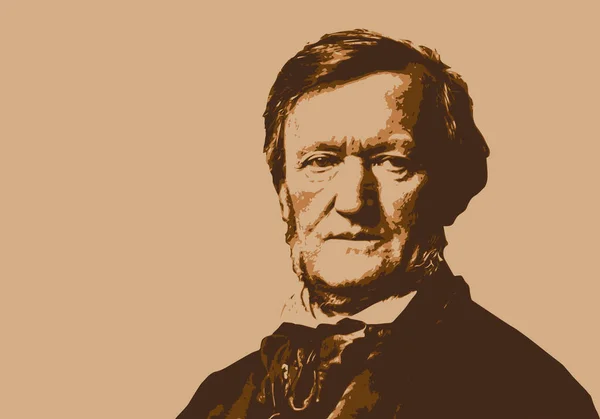 Kreslený Portrét Richarda Wagnera Slavného Německého Skladatele Vážné Hudby — Stockový vektor