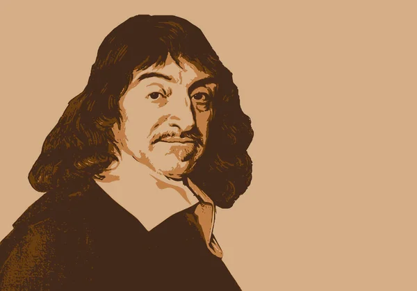 Gezeichnetes Porträt Des Berühmten Französischen Mathematikers Physikers Und Philosophen Descartes — Stockvektor