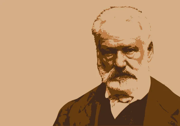 Gezeichnetes Porträt Von Victor Hugo Dem Berühmten Französischen Schriftsteller Und — Stockvektor