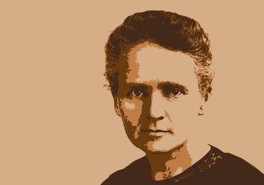 Ünlü Fransız fizikçi ve kimyager Marie Curie 'nin portresi. Radyoaktivite keşfi için Nobel Ödülü.