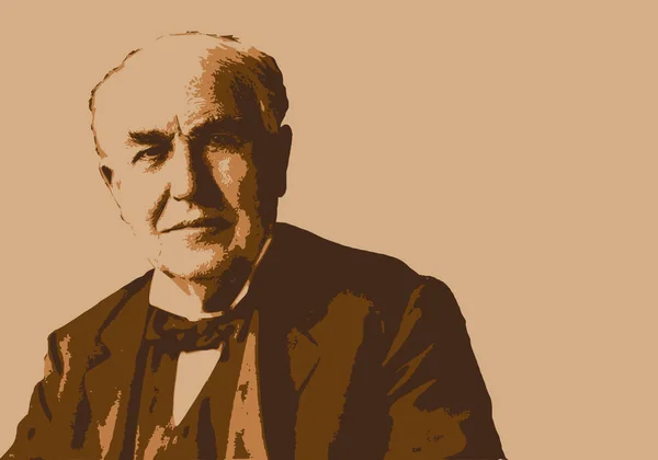 Retrato Dibujado Thomas Edison Famoso Científico Inventor Pionero Electricidad — Vector de stock