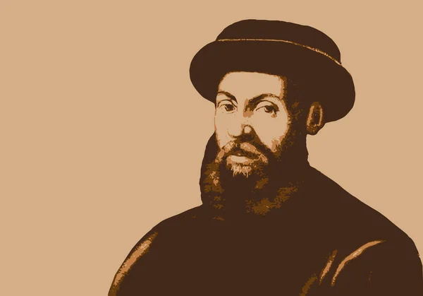 Kreslený Portrét Magellana Slavného Portugalského Navigátora Cestovatele Který Jako První — Stockový vektor