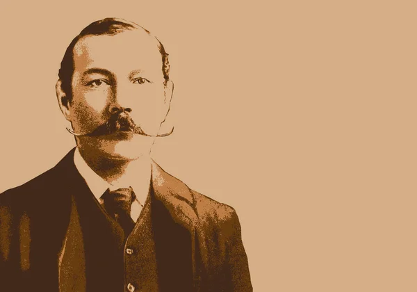 Getekend Portret Van Conan Doyle Beroemde Britse Schrijver Auteur Van — Stockvector