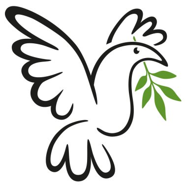 Gagasında zeytin dalının sembolünü tutan bir güvercin çizimi olan barış kavramı..