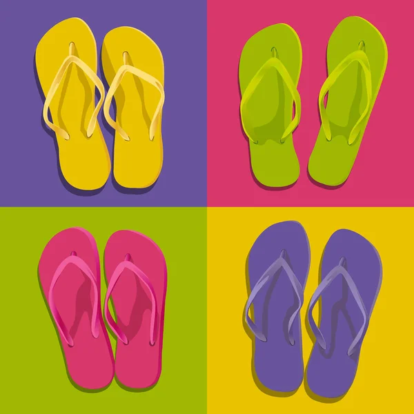 Beach Vacation Concept Decorative Background Made Flip Flops Placed Square — Stock Vector