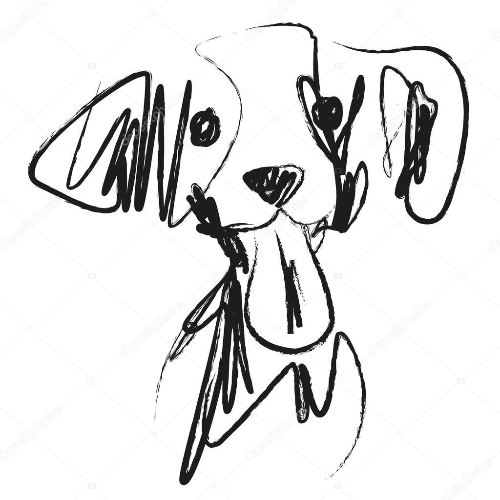 Sketch of the head of a young dog, quickly drawn in black pencil.