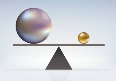 Concept of balance of power with a small ball that equates to a big ball, as if by magic. clipart