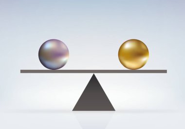 Concept of absolute parity with two same size balls but different color in perfect balance on a balance. clipart