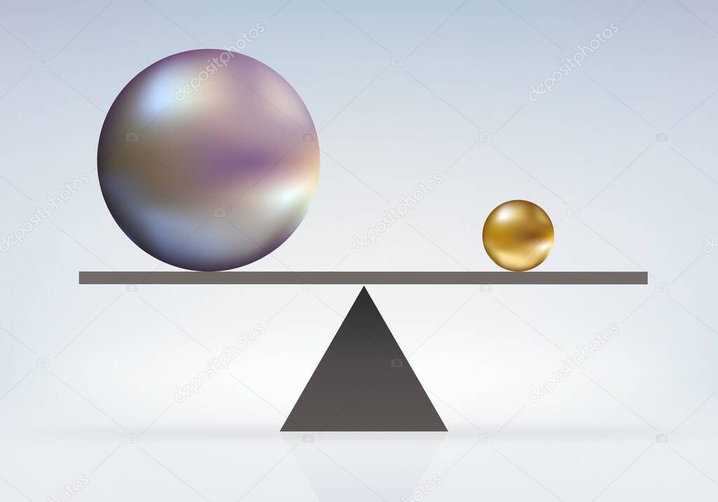 Concept of balance of power with a small ball that equates to a big ball, as if by magic.