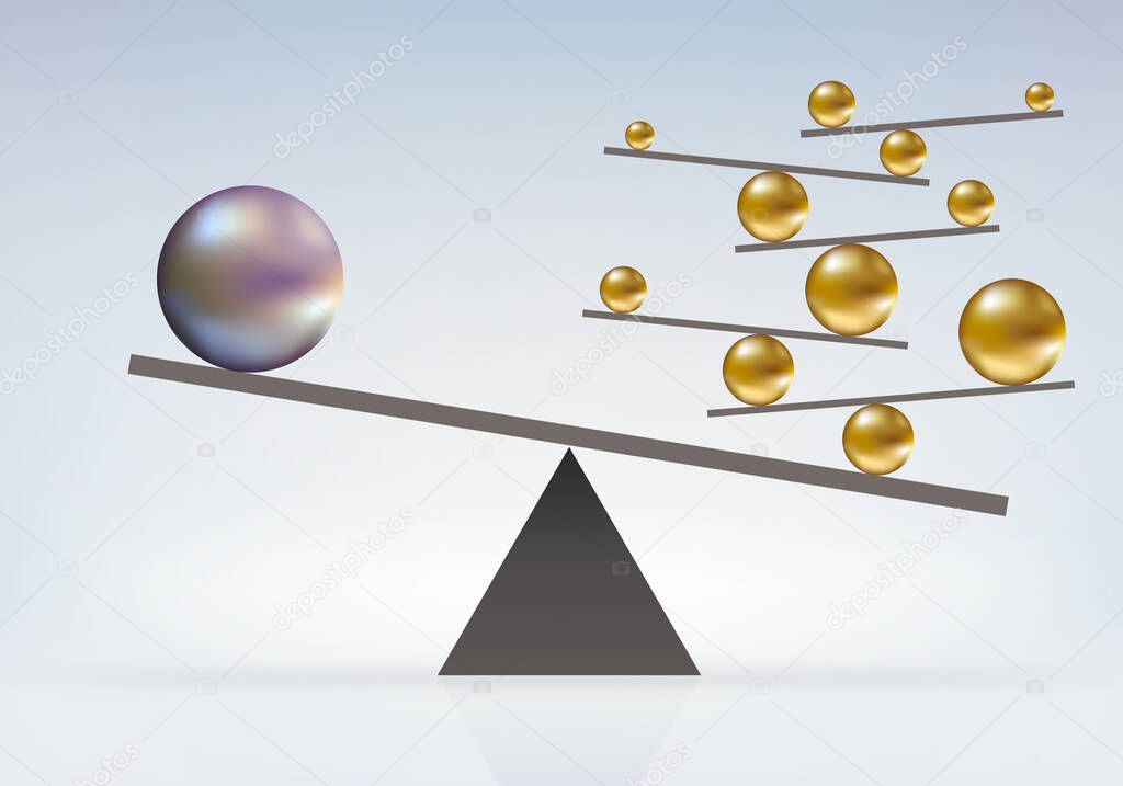 Concept of a balance number as fabulous as unrealistic between a big ball and several others of different sizes.