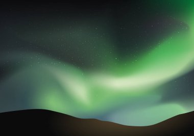 Kuzey Kutbu ülkeleri ve İskandinavya 'nın sembolü, yıldızlı bir gökyüzünü aydınlatan Aurora borealis' in doğal olgusu..