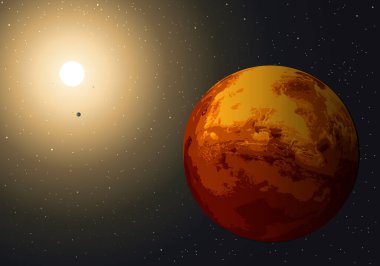 Güneş Sistemi 'nin bir görüntüsü, Mars gezegeni yakın mesafede ve Güneş evrenin sonsuz uzayının ortasında..